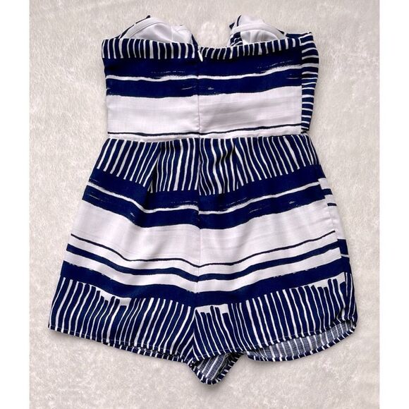 Lulus Delphi Blue and White Striped Tie-Front Strapless Romper, Size Small - Picture 12 of 16